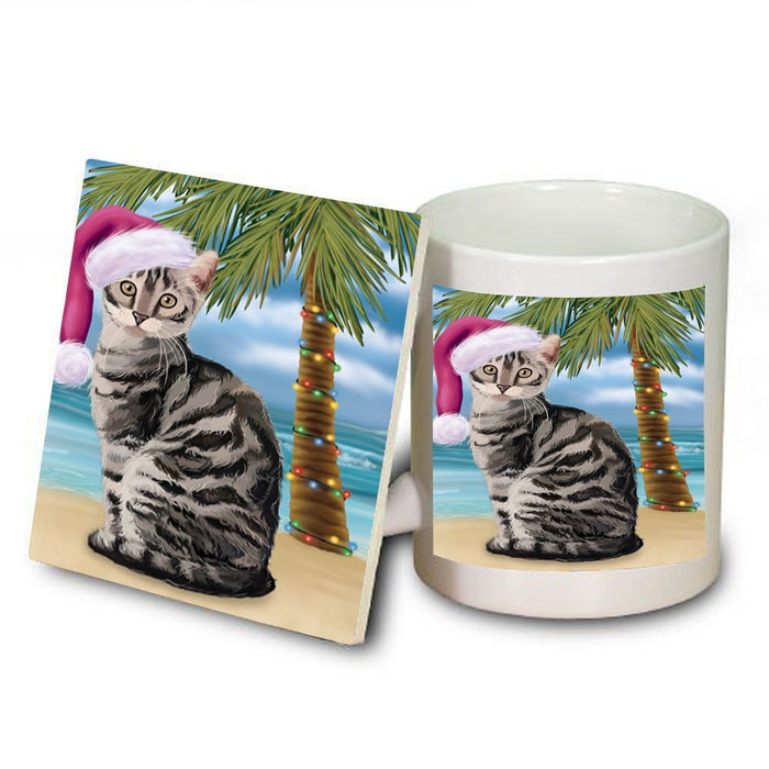Summertime Bengal cat on Beach Christmas Mug and Coaster Set MUC0731