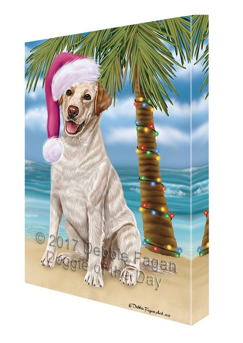 Summertime Happy Holidays Christmas Labradors Dog on Tropical Island Beach Canvas Wall Art