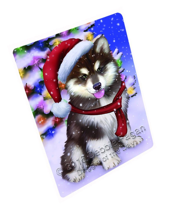Winterland Wonderland Alaskan Malamute Dog In Christmas Holiday Scenic Background Tempered Cutting Board