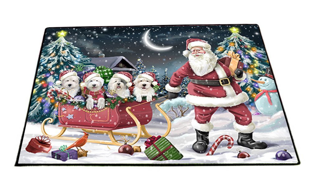 Santa Sled Dogs Christmas Happy Holidays Old English Sheepdog Indoor/Outdoor Floormat FML0012