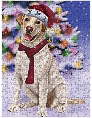 Winterland Wonderland Labradors Dog In Christmas Holiday Scenic Background Puzzle with Photo Tin
