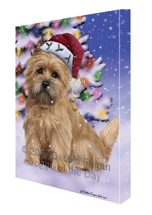 Winterland Wonderland Cairn Terrier Dog In Christmas Holiday Scenic Background Canvas Wall Art