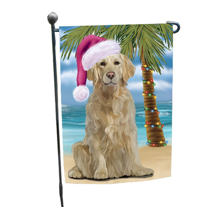 Summertime Christmas Happy Holidays Golden Retriever Dog on Beach Garden Flag FLG326
