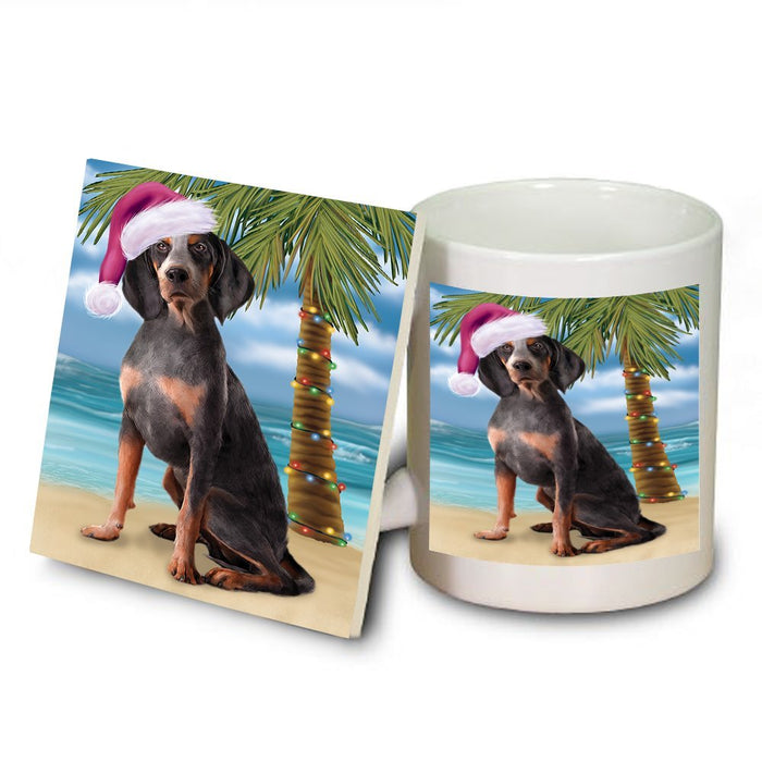 Summertime American English Coonhound Dog on Beach Christmas Mug and Coaster Set MUC0538