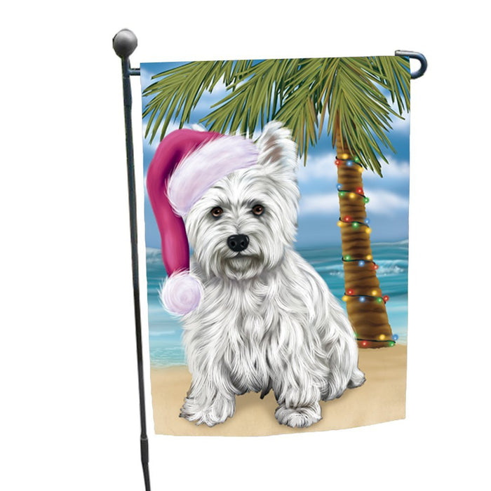 Summertime Happy Holidays Christmas West Highland Terriers Dog on Tropical Island Beach Garden Flag