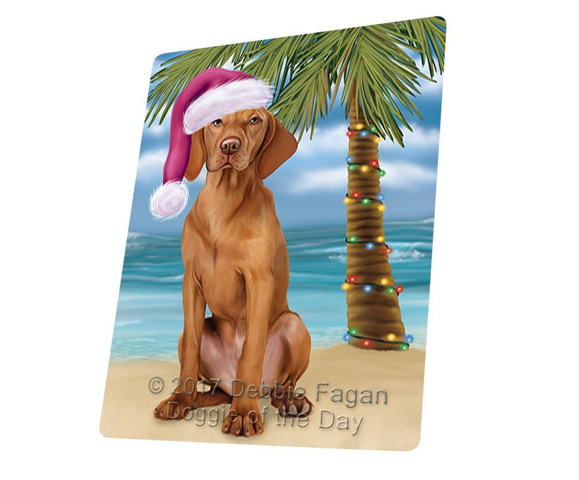 Summertime Happy Holidays Christmas Vizsla Dog on Tropical Island Beach Tempered Cutting Board