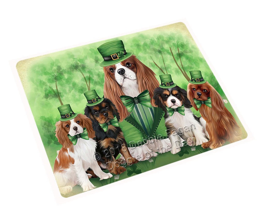 St. Patricks Day Irish Family Portrait Cavalier King Charles Spaniels Dog Tempered Cutting Board C50160