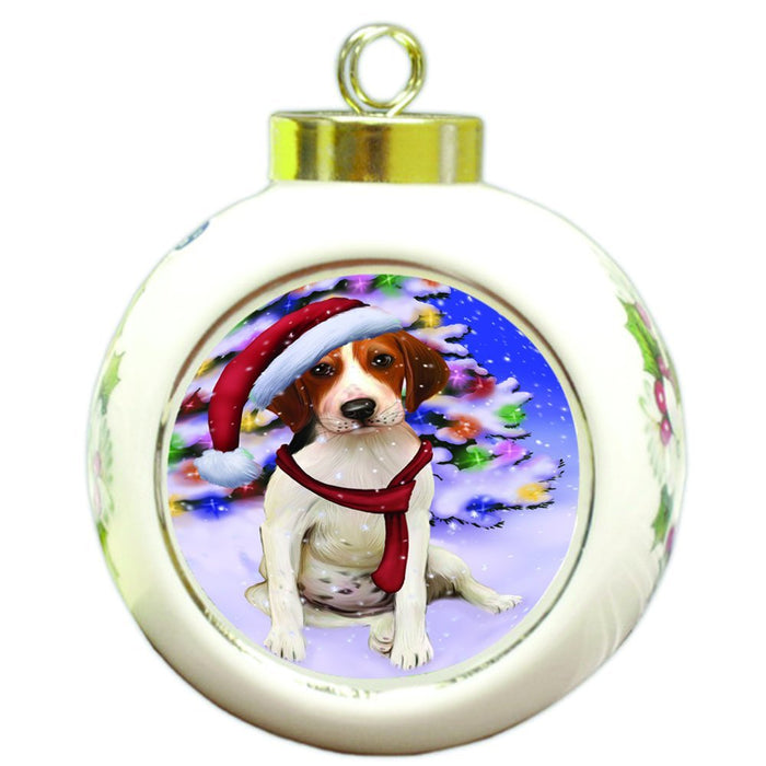 Winterland Wonderland Treeing Walker Coonhound Dog In Christmas Holiday Scenic Background Round Ball Ornament D598
