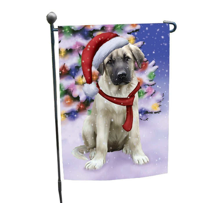 Winterland Wonderland Anatolian Shepherds Puppy Dog In Christmas Holiday Scenic Background Garden Flag