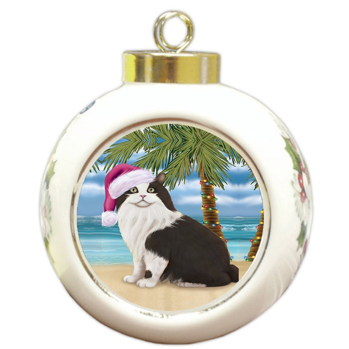 Summertime Cymric Cat on Beach Christmas Round Ball Ornament POR1116