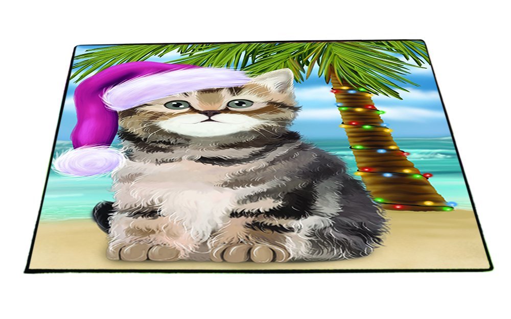 Summertime Happy Holidays Christmas British Shorthair Cat on Tropical Island Beach Indoor/Outdoor Floormat