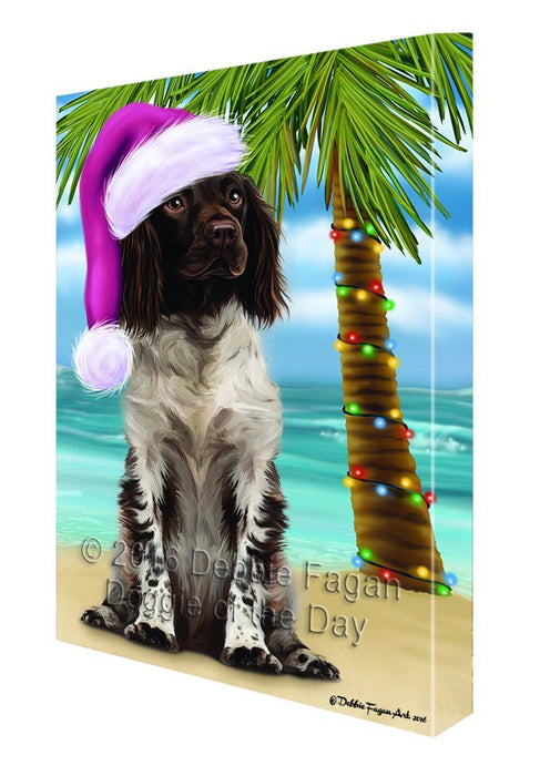 Summertime Happy Holidays Christmas Munsterlander Dog on Tropical Island Beach Canvas Wall Art