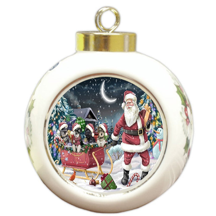 Santa Sled Dogs Schnauzer Christmas Round Ball Ornament POR1001