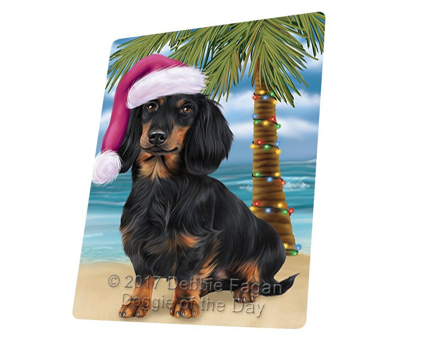 Summertime Happy Holidays Christmas Dachshunds Dog on Tropical Island Beach Tempered Cutting Board