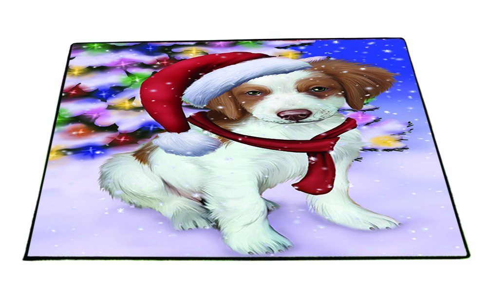 Winterland Wonderland Brittany Spaniel Dog In Christmas Holiday Scenic Background Indoor/Outdoor Floormat