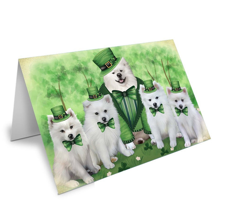 St. Patricks Day Irish Family Portrait American Eskimos Dog Handmade Artwork Assorted Pets Greeting Cards and Note Cards with Envelopes for All Occasions and Holiday Seasons GCD49529