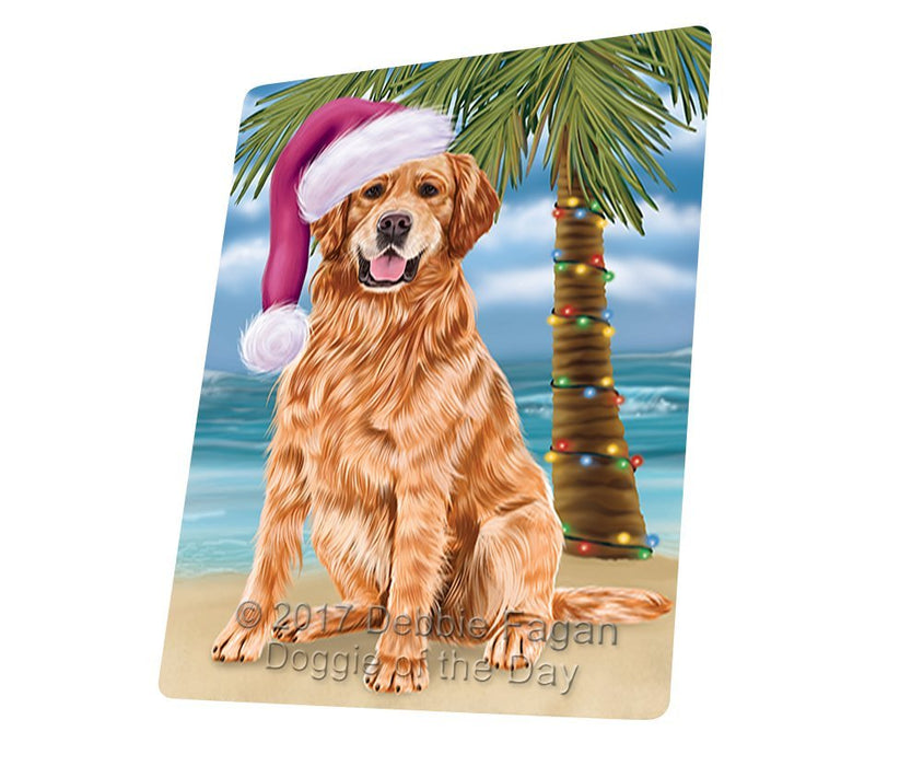 Summertime Happy Holidays Christmas Golden Retrievers Dog on Tropical Island Beach Large Refrigerator / Dishwasher Magnet D179