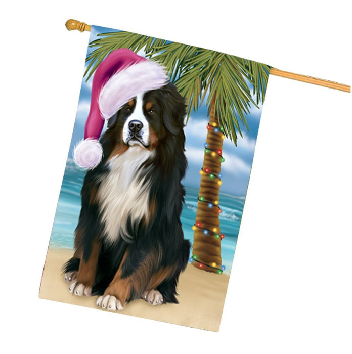 Summertime Christmas Happy Holidays Bernese Mountain Dog on Beach House Flag HFLG319