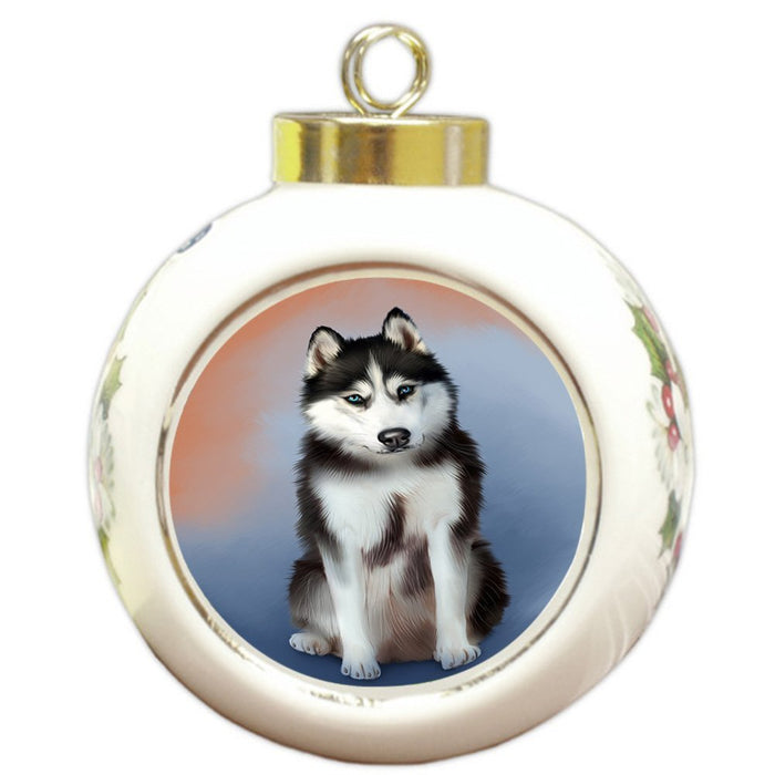 Siberian Husky Dog Round Ball Christmas Ornament RBPOR48362
