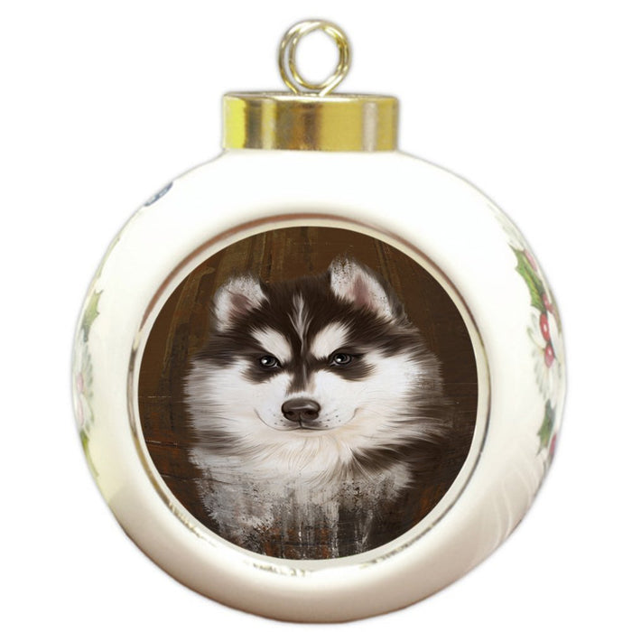 Rustic Siberian Husky Dog Round Ball Christmas Ornament RBPOR48264