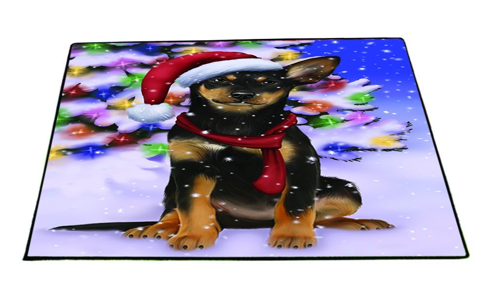 Winterland Wonderland Australian Kelpies Dog In Christmas Holiday Scenic Background Indoor/Outdoor Floormat