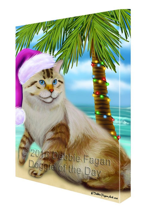 Summertime Happy Holidays Christmas American Bobtail Dog on Tropical Island Beach Canvas Wall Art