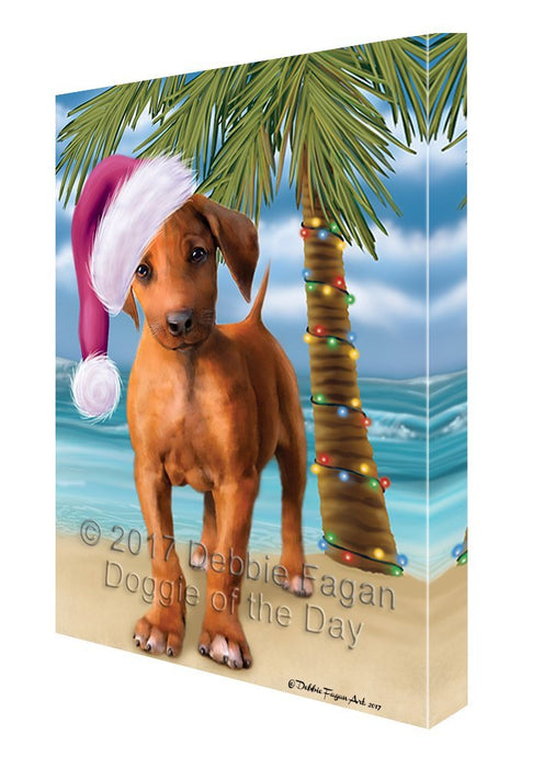 Summertime Happy Holidays Christmas Rhodesian Ridgeback Dog on Tropical Island Beach Canvas Wall Art D115