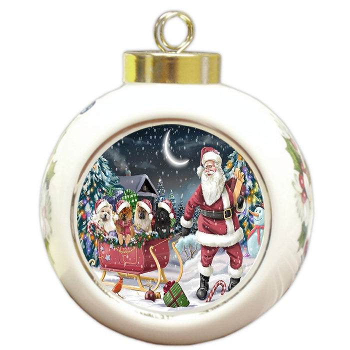 Santa Sled Dogs Chow Chow Christmas Round Ball Ornament POR983