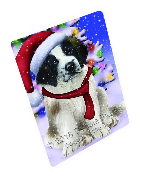 Winterland Wonderland Saint Bernard Dog In Christmas Holiday Scenic Background Large Refrigerator / Dishwasher Magnet D342