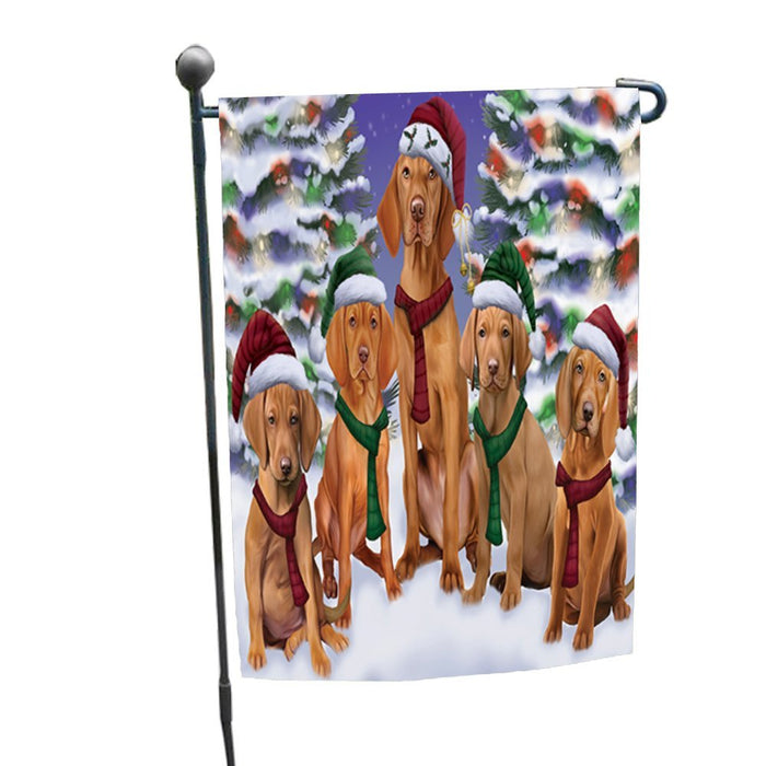 Vizsla Dog Christmas Family Portrait in Holiday Scenic Background Garden Flag