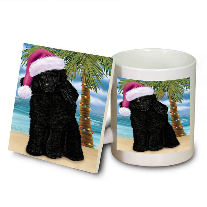 Summertime Poodle Dog on Beach Christmas Mug and Coaster Set MUC0689