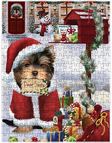 Yorkshire Terriers Dear Santa Letter Christmas Holiday Mailbox Dog Puzzle with Photo Tin