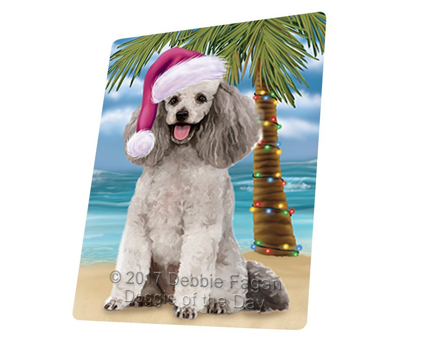 Summertime Happy Holidays Christmas Poodle Grey Dog on Tropical Island Beach Large Refrigerator / Dishwasher Magnet D192