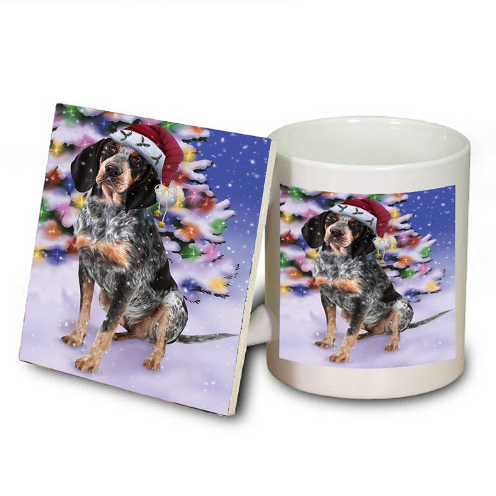 Winterland Wonderland Bluetick Coonhound Dog In Christmas Holiday Scenic Background Mug and Coaster Set