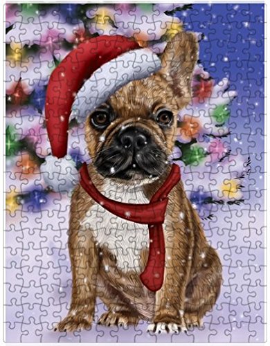 Winterland Wonderland French Bulldogs Dog In Christmas Holiday Scenic Background Puzzle with Photo Tin