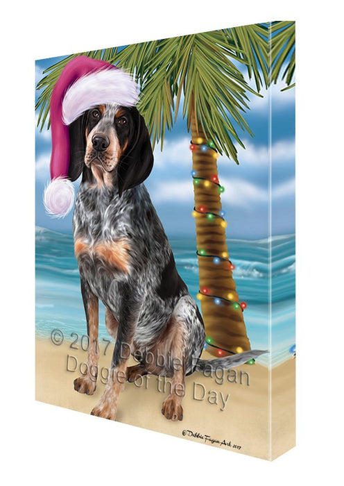 Summertime Happy Holidays Christmas Bluetick Coonhound Dog on Tropical Island Beach Canvas Wall Art