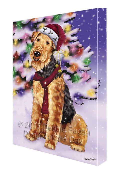 Winterland Wonderland Airedales Adult Dog In Christmas Holiday Scenic Background Painting Printed on Canvas Wall Art