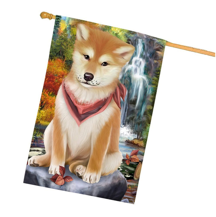 Scenic Waterfall Shiba Inu Dog House Flag FLGA49473