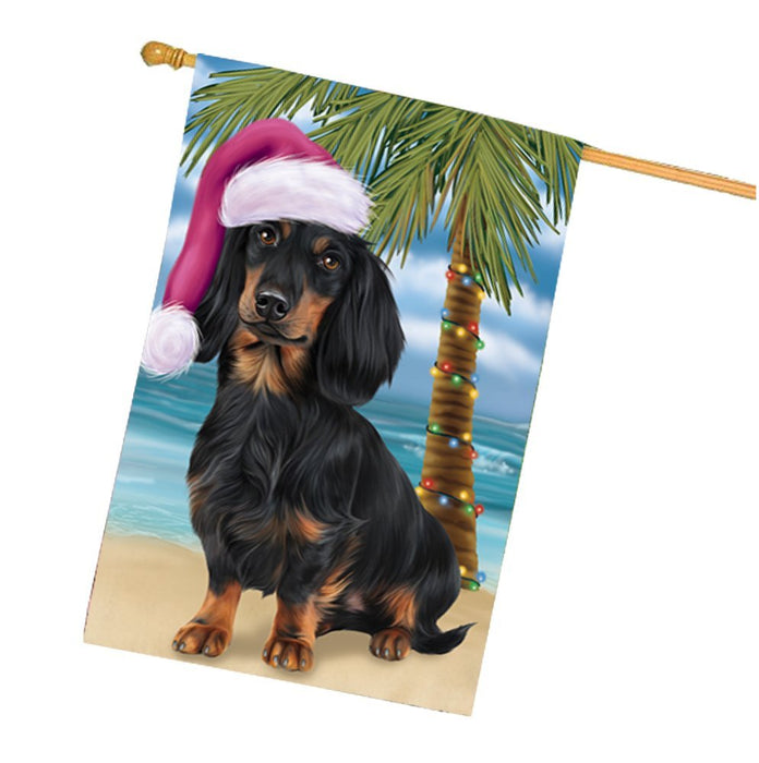Summertime Happy Holidays Christmas Dachshunds Dog on Tropical Island Beach House Flag