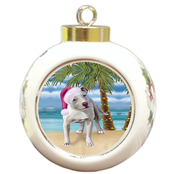Summertime Pit Bull Dog on Beach Christmas Round Ball Ornament POR1174