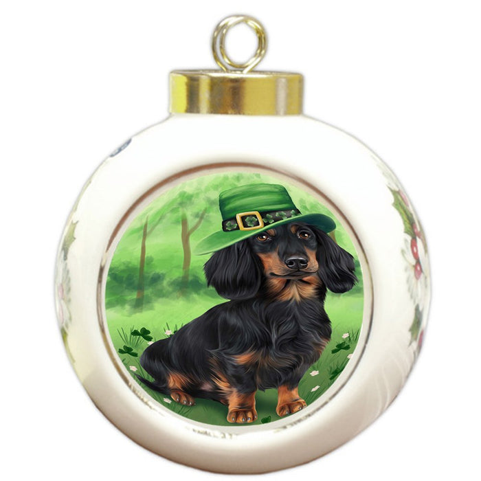 St. Patricks Day Irish Portrait Dachshund Dog Round Ball Christmas Ornament RBPOR48456