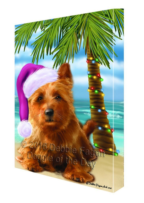 Summertime Happy Holidays Christmas Australian Terriers Dog on Tropical Island Beach Canvas Wall Art