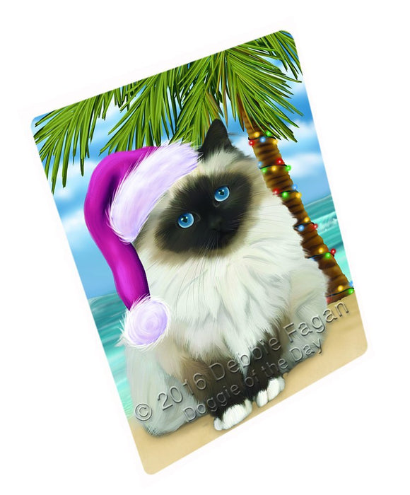 Summertime Happy Holidays Christmas Birman Cat on Tropical Island Beach Tempered Cutting Board