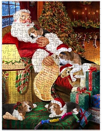 Treeing Walker Coonhound Dog and Puppies Sleeping with Santa Puzzle with Photo Tin