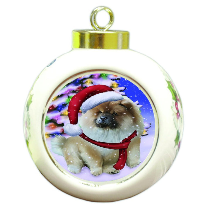 Winterland Wonderland Chow Chow Dog In Christmas Holiday Scenic Background Round Ball Ornament D528