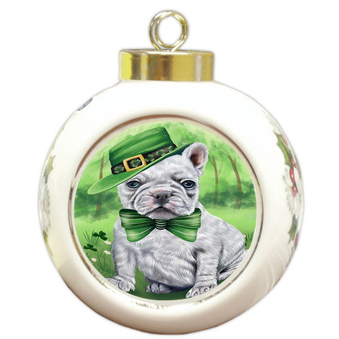 St. Patricks Day Irish Portrait French Bulldog Round Ball Christmas Ornament RBPOR48800