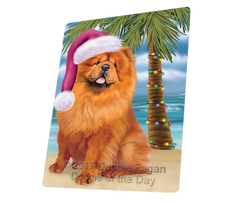 Summertime Happy Holidays Christmas Chow Chow Dog on Tropical Island Beach Tempered Cutting Board