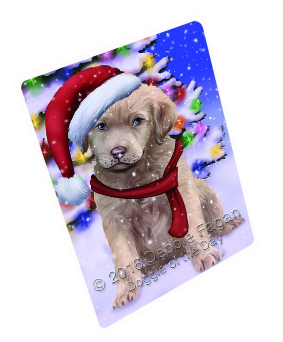 Winterland Wonderland Chesapeake Bay Retriever Dog In Christmas Holiday Scenic Background Tempered Cutting Board