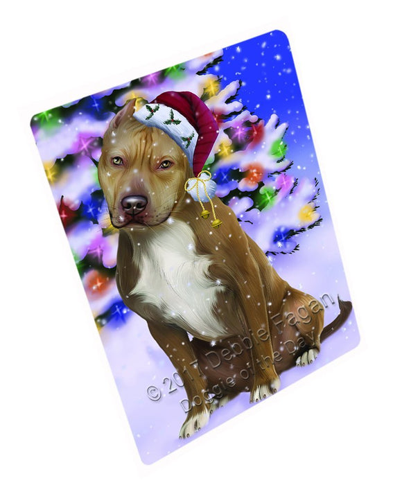 Winterland Wonderland Pit Bull Dog In Christmas Holiday Scenic Background Large Refrigerator / Dishwasher Magnet D201