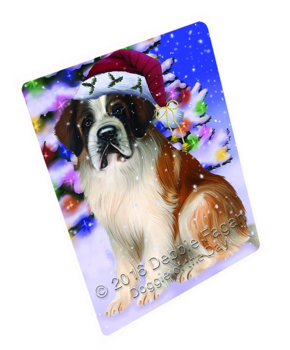 Winterland Wonderland Saint Bernard Dog In Christmas Holiday Scenic Background Magnet Mini (3.5" x 2")
